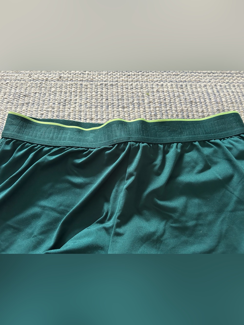 Under Armour Dark Green Women's Athletic Running Shorts with Neon Trim - Picture 2 of 5